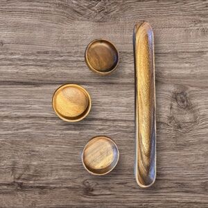 Olive Tray & 3 Bowls Nuts Dips Pacific Merchants Acacia Wood Eco Friendly